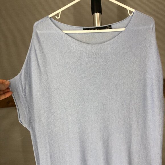 IRIS SETLAWKE Viscose Cashmere Blue Asymmetrical Knit Short Sleeve Top‎ Sz S - Picture 4 of 10
